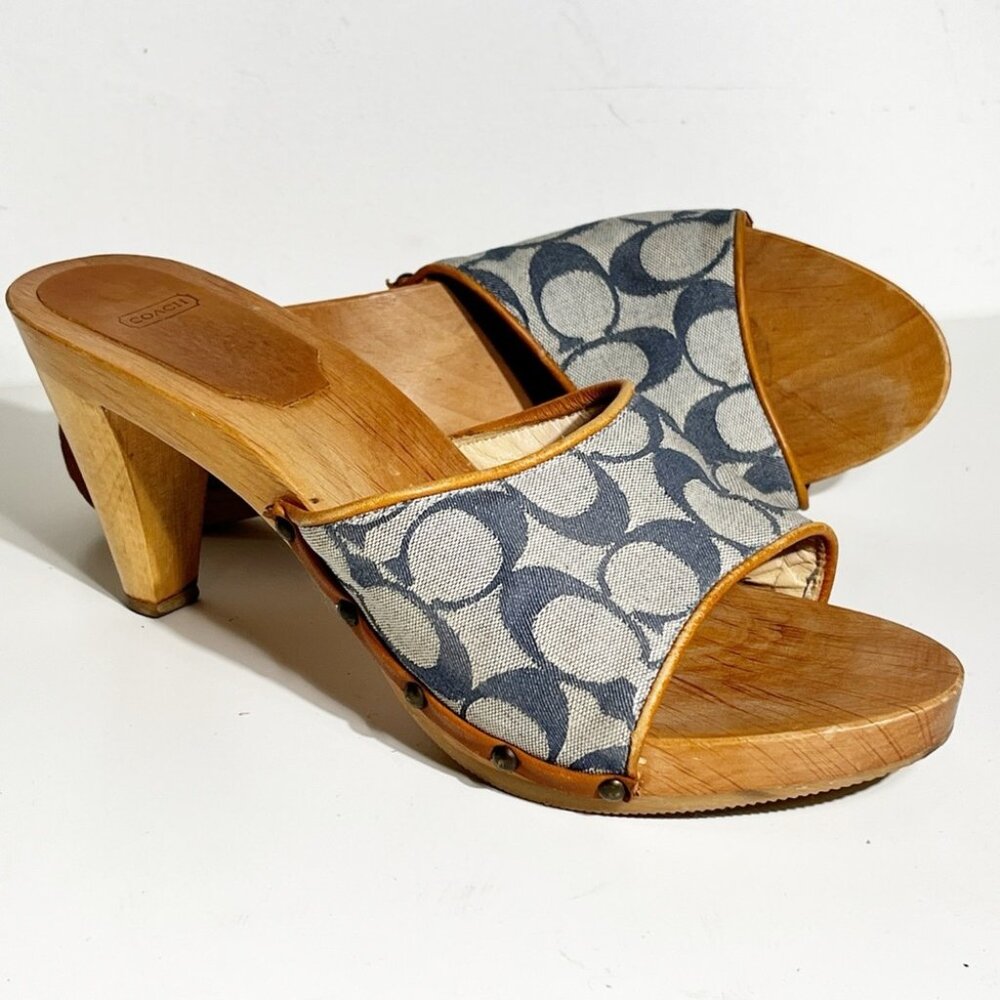 Vintage Coach Brenda Wooden Siganture Clog Blue Denim size 9